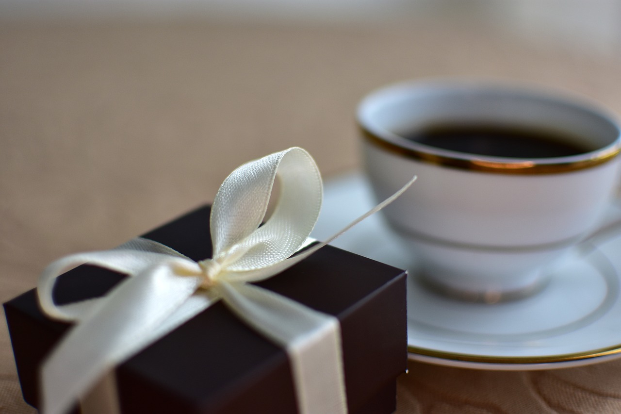 gift, box, present, coffee, tea